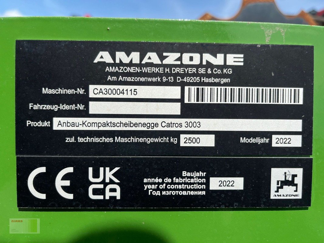 Kurzscheibenegge typu Amazone Catros+ 3003 mit KWM 3001-600 Matrixwalze, Gebrauchtmaschine v Risum-Lindholm (Obrázek 2)