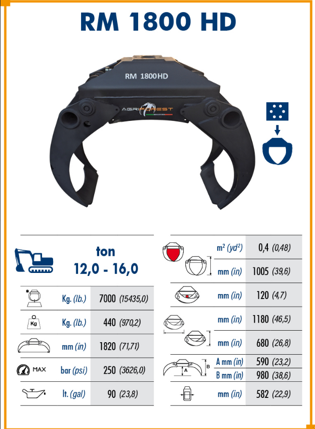 Ladekrane & Rückezange del tipo Agriforest RM1800HD Holzgreifer 1820mm Bagger 12-16t Rückezug Forstkran, Neumaschine en Unterwellenborn (Imagen 1)