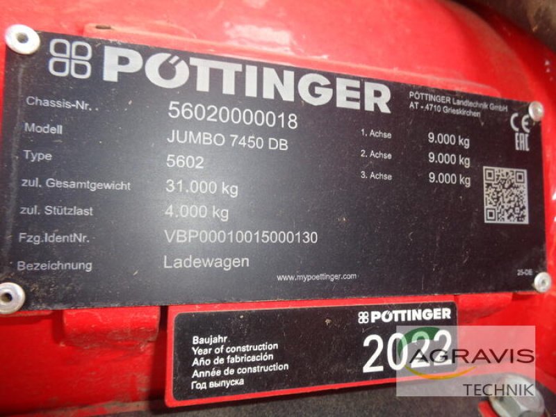 Ladewagen του τύπου Pöttinger JUMBO 7450 DB, Gebrauchtmaschine σε Nartum (Φωτογραφία 23)