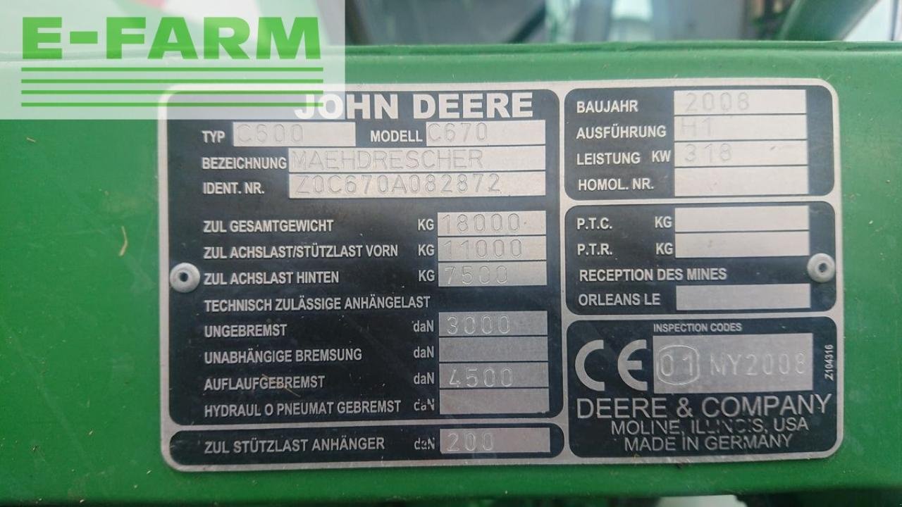 Mähdrescher typu John Deere c670 + geringhoff vs610, Gebrauchtmaschine v ILZ (Obrázek 7)