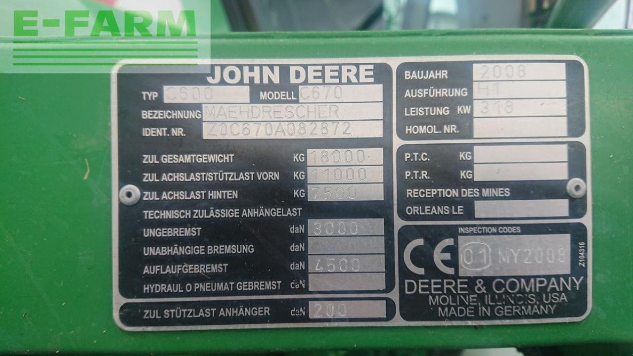 Mähdrescher del tipo John Deere c670 + geringhoff vs610, Gebrauchtmaschine en ILZ (Imagen 7)