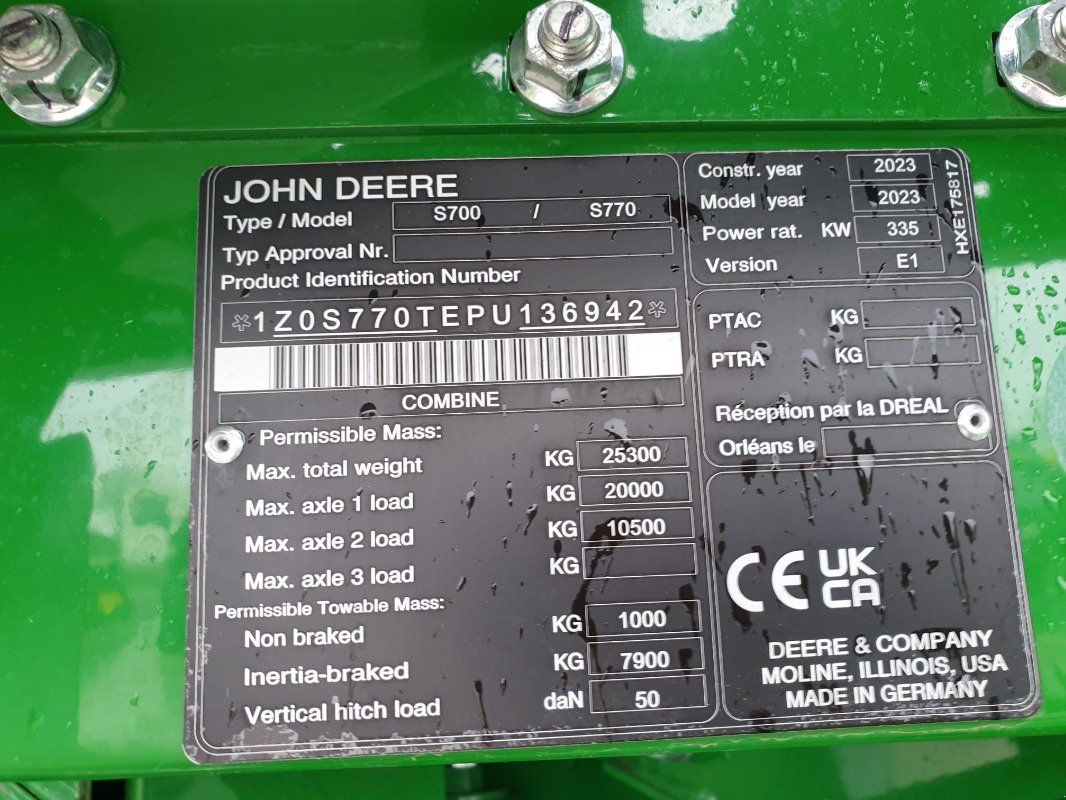 Mähdrescher Türe ait John Deere S770, Neumaschine içinde Sittensen (resim 14)