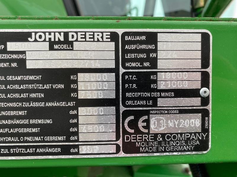 Mähdrescher za tip John Deere T550, Gebrauchtmaschine u Wargnies Le Grand (Slika 9)