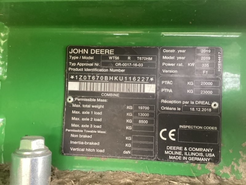 Mähdrescher Türe ait John Deere T670 HM, Gebrauchtmaschine içinde CHAUMESNIL (resim 8)