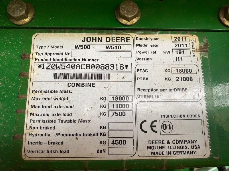 Mähdrescher typu John Deere W540, Gebrauchtmaschine w STENAY (Zdjęcie 11)