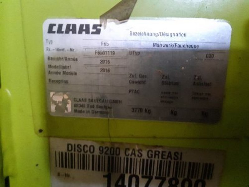 Mähwerk Türe ait CLAAS DISCO 9200, Gebrauchtmaschine içinde VELAINES (resim 8)