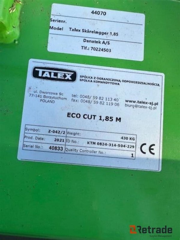 Mähwerk Türe ait Talex ECO CUT 1,85, Gebrauchtmaschine içinde Rødovre (resim 5)