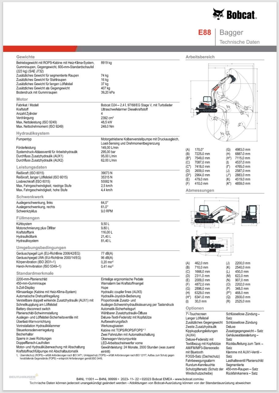 Minibagger Türe ait Bobcat E88 Kompaktbagger, Gebrauchtmaschine içinde Hagelstadt (resim 6)