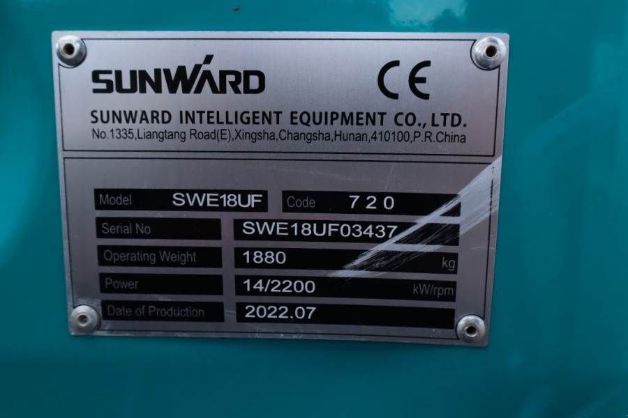 Minibagger типа Sunward SWE18UF CE certification, Diesel, Extendable Under, Gebrauchtmaschine в Groenlo (Фотография 7)