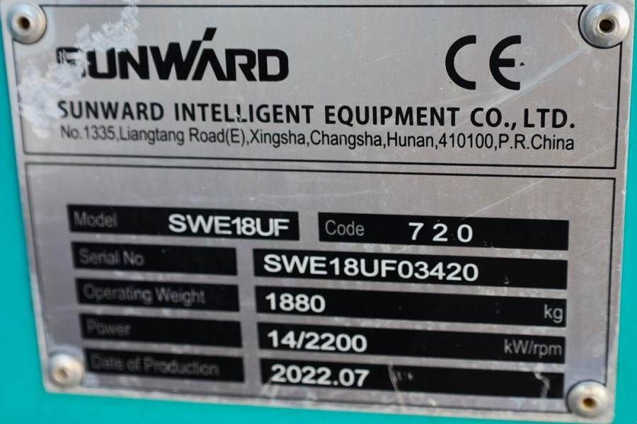 Minibagger typu Sunward SWE18UF CE certification, Diesel, Extendable Under, Gebrauchtmaschine w Groenlo (Zdjęcie 7)