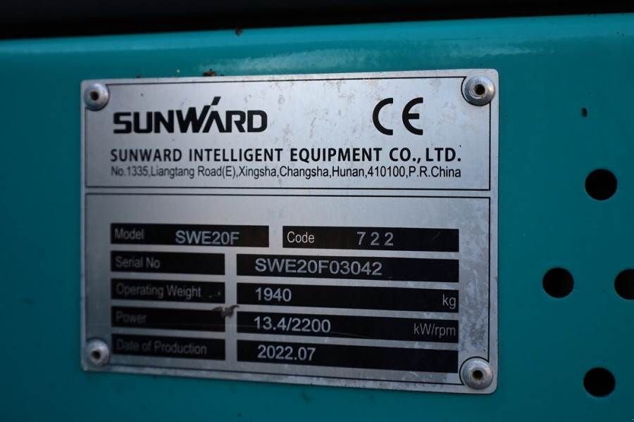 Minibagger Türe ait Sunward SWE20F CE certification, Diesel, Extendable Underc, Gebrauchtmaschine içinde Groenlo (resim 7)