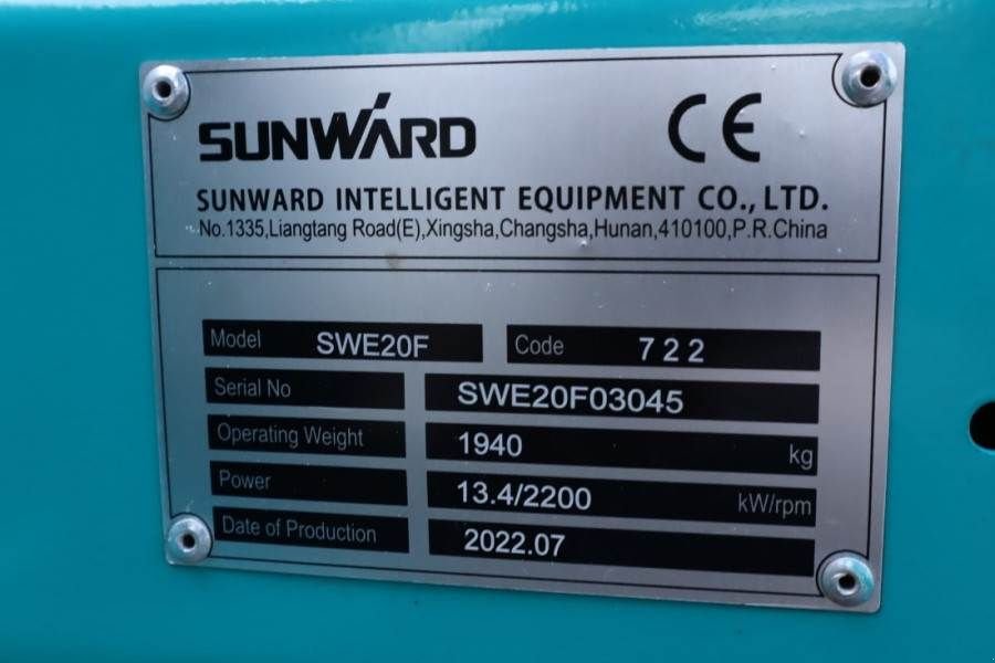 Minibagger Türe ait Sunward SWE20F CE certification, Diesel, Extendable Underc, Gebrauchtmaschine içinde Groenlo (resim 7)