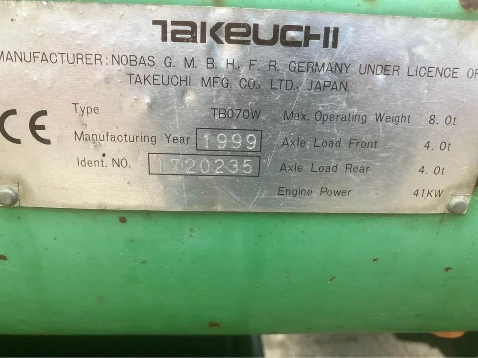 Minibagger za tip Takeuchi TB 070 WD Bandenkraan, Gebrauchtmaschine u Lunteren (Slika 10)