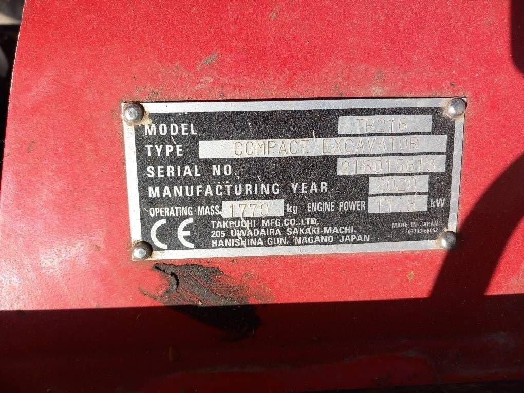 Minibagger del tipo Takeuchi TB216, Gebrauchtmaschine en Overijse (Imagen 2)