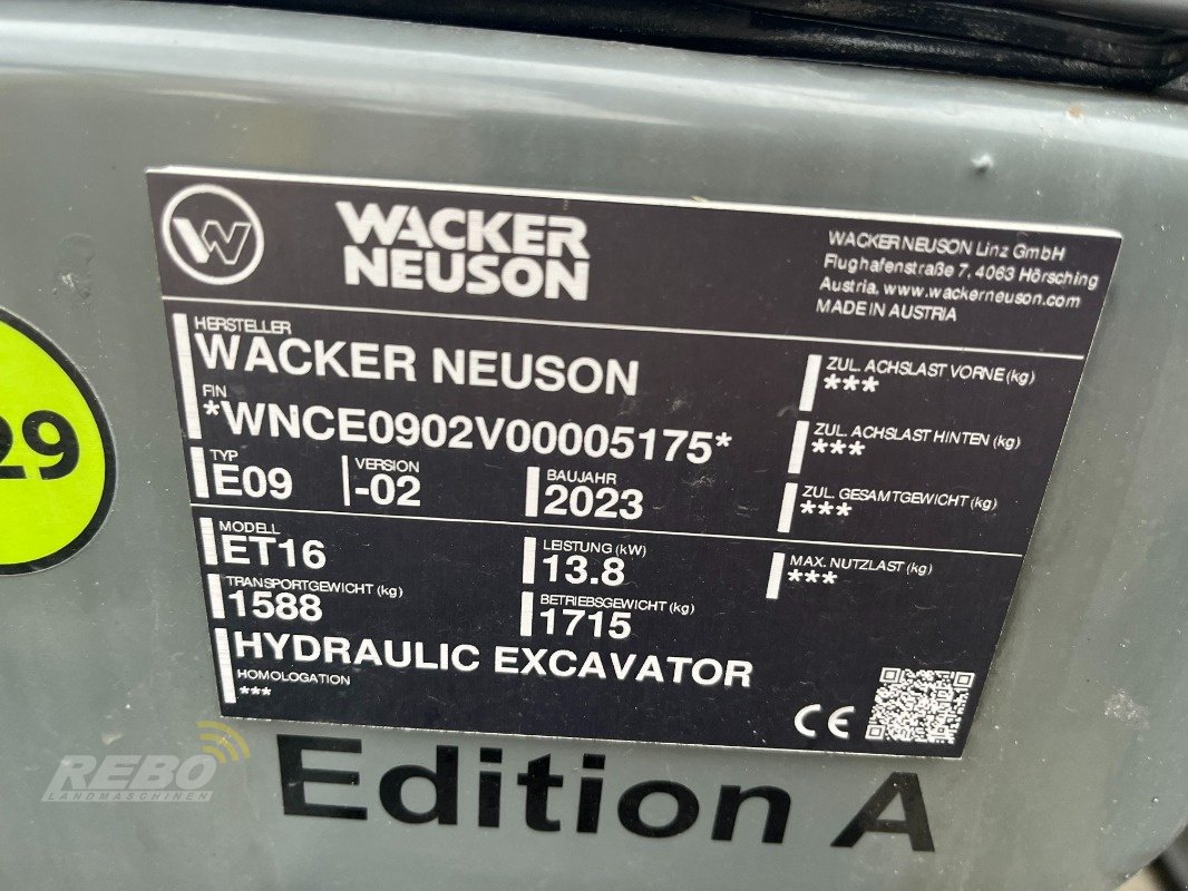 Minibagger des Typs Wacker Neuson ET 16, Neumaschine in Dätgen (Bild 2)