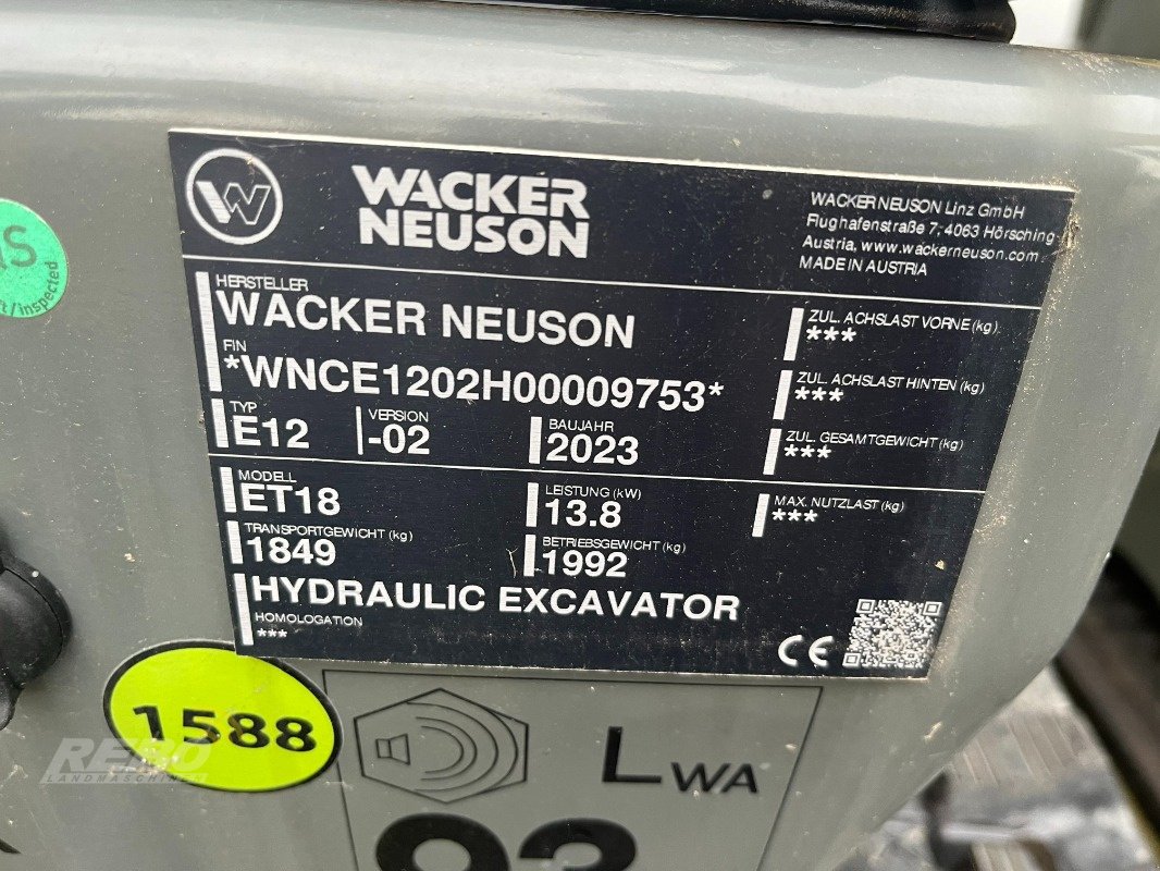 Minibagger Türe ait Wacker Neuson ET 18, Neumaschine içinde Dätgen (resim 2)