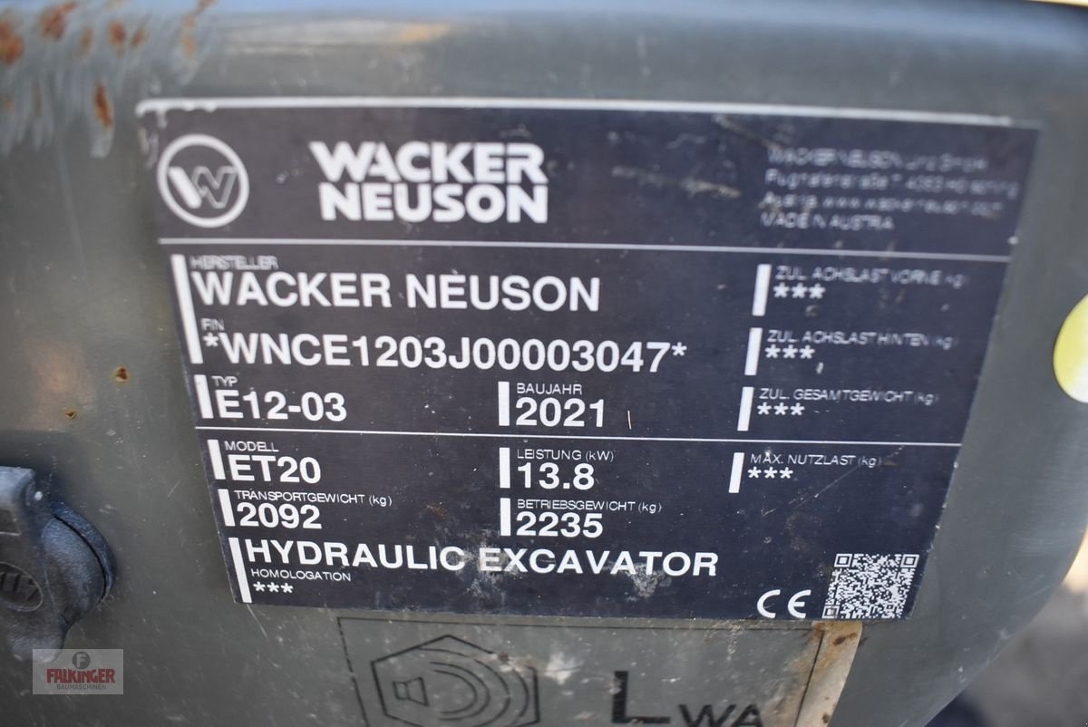 Minibagger del tipo Wacker Neuson Neuson ET20 VDS mit Powertilt, Gebrauchtmaschine en Putzleinsdorf (Imagen 11)