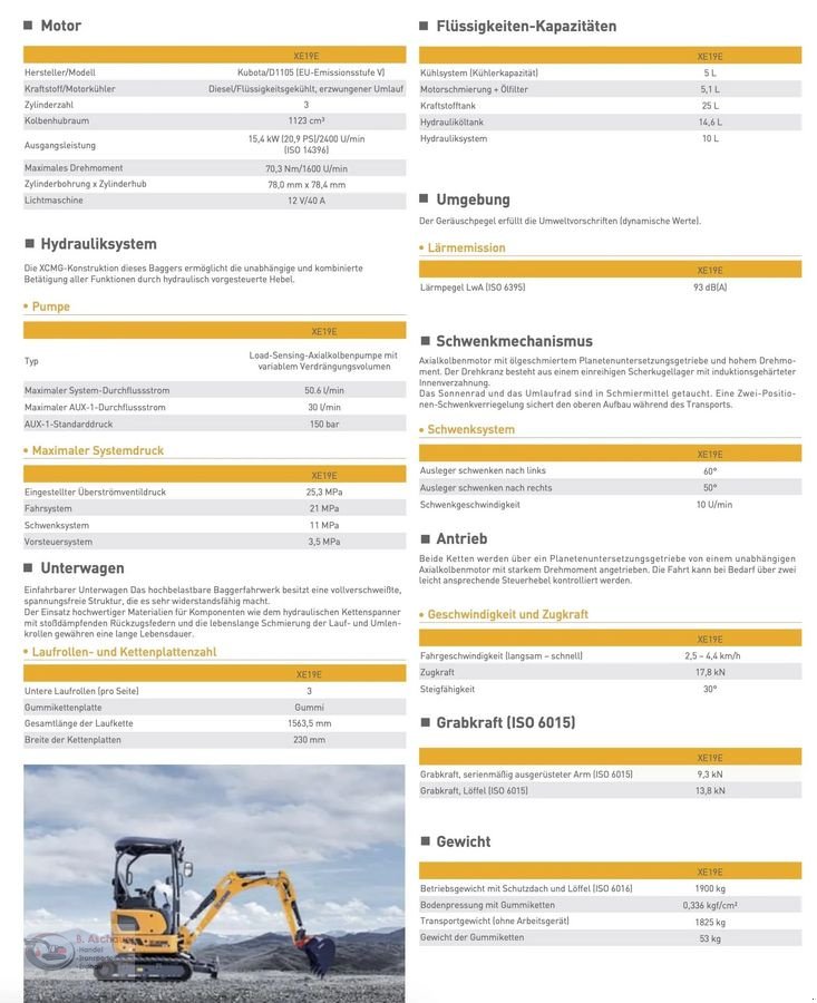 Minibagger tip XCMG SET AKTION – XCMG XE19E, Neumaschine in Dimbach (Poză 2)