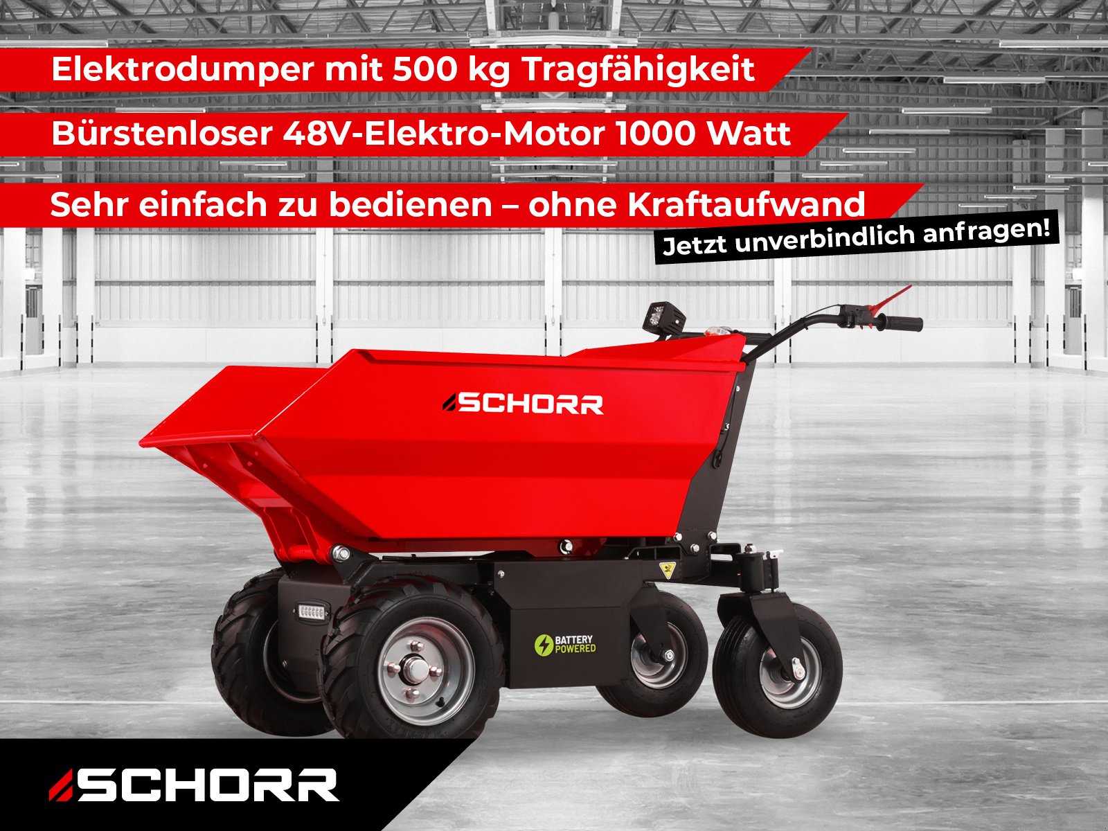 Minidumper del tipo Schorr Minidumper 500kg Elektro 1000W 48V Elektrodumper Dumper Motorschubkarre Elektroschubkarre, Neumaschine In Schüttorf (Immagine 1)