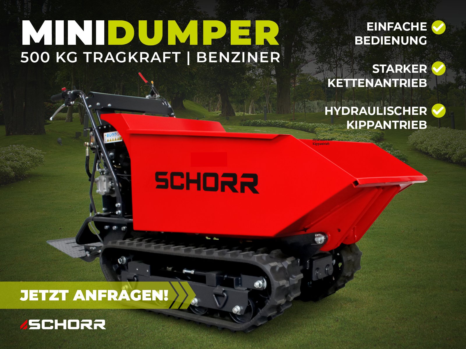 Minidumper tip Schorr Minidumper RR500DHKA2 PRO 500kg Mulde mit Kipphydraulik und Mitfahrplattform 9,2 PS Benzin Dumper Raupendumper, Neumaschine in Schüttorf (Poză 1)