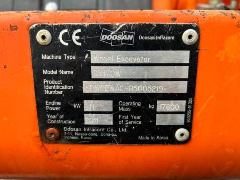 Mobilbagger типа Doosan DX170W, Gebrauchtmaschine в Roosendaal (Фотография 5)