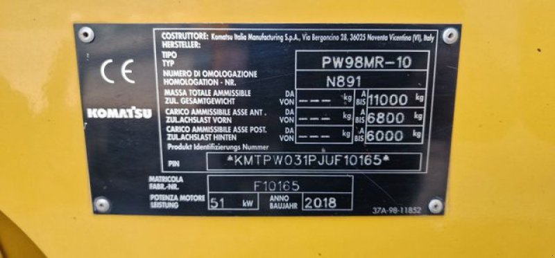 Mobilbagger Türe ait Komatsu PW 98, Gebrauchtmaschine içinde Nürnberg (resim 11)