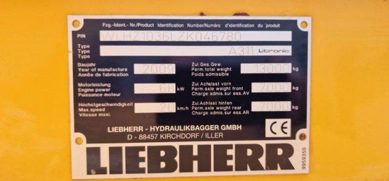 Mobilbagger Türe ait Liebherr A 311 lit, Gebrauchtmaschine içinde Nürnberg (resim 9)