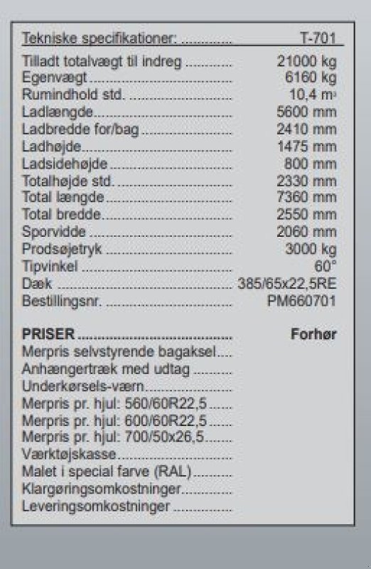 Muldenkipper van het type PRONAR T-701 HP, Gebrauchtmaschine in Vrå (Foto 6)