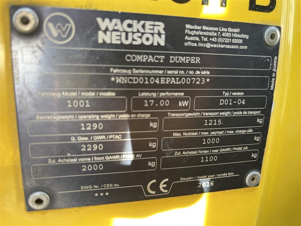 Muldenkipper del tipo Wacker Neuson 1001 med højtip, Gebrauchtmaschine In Rønnede (Immagine 7)