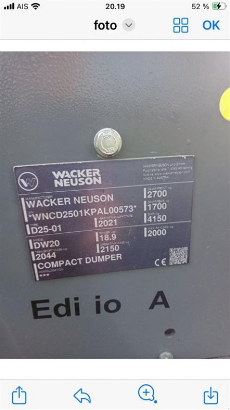 Muldenkipper от тип Wacker Neuson Sonstiges, Gebrauchtmaschine в Horsens (Снимка 6)