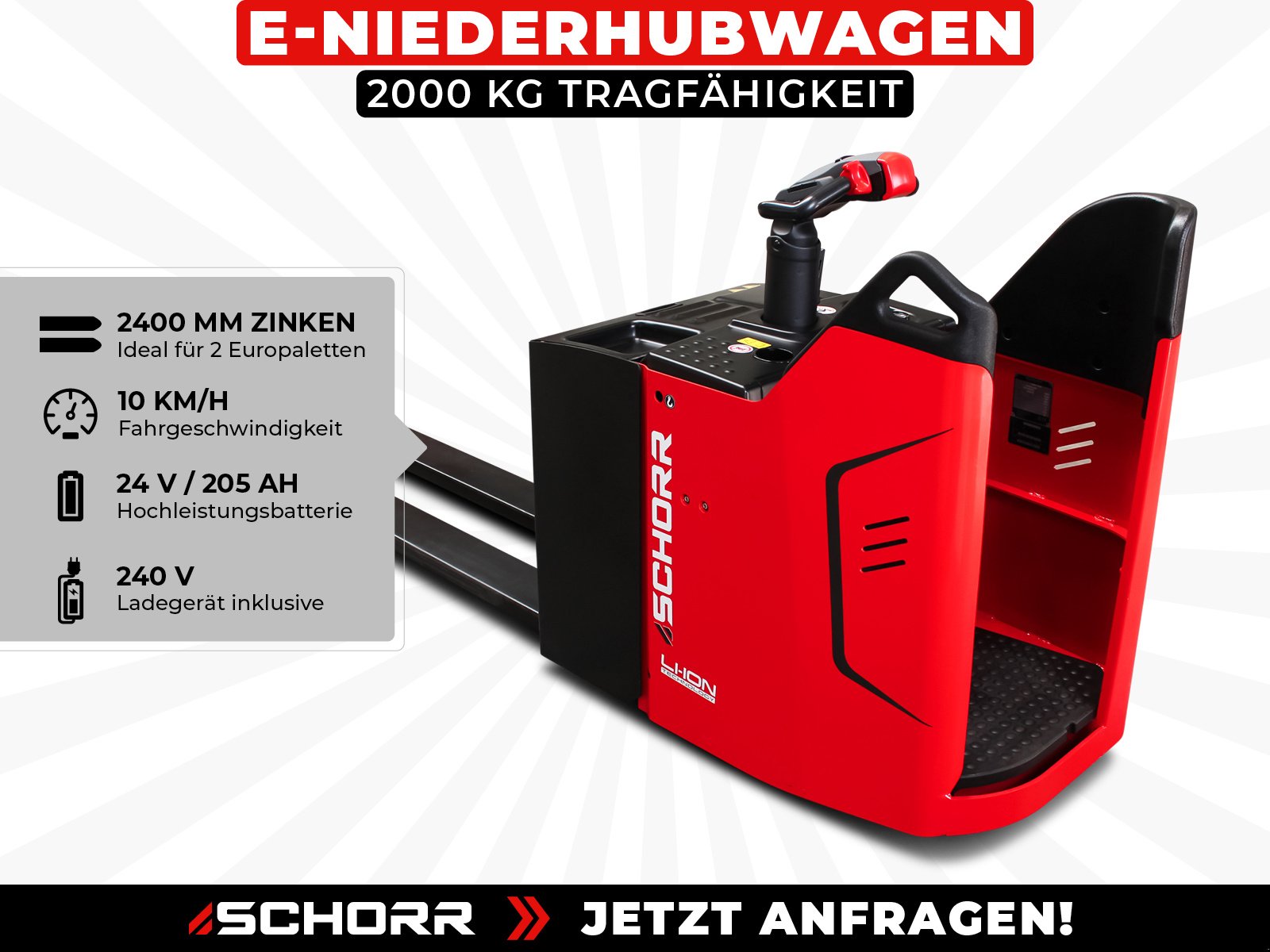 Niederhubwagen a típus Schorr Elektro Niederhubwagen RR20SL240E PRO 2000KG Schnellläufer 2400mm Lithium Mitfahrerplattform Hubwagen, Neumaschine ekkor: Schüttorf (Kép 1)