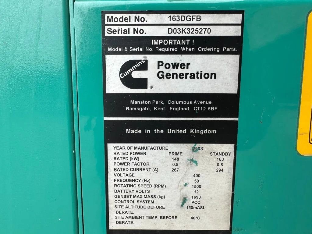 Notstromaggregat del tipo Cummins 6CTA8.3-G2 Stamford 163 kVA generatorset ex Emergency Stroomgroe, Gebrauchtmaschine en VEEN (Imagen 2)