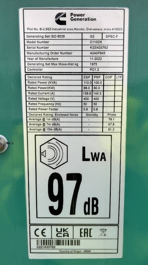 Notstromaggregat del tipo Cummins C110D5 - 110 kVA Generator - DPX-18509, Neumaschine en Oudenbosch (Imagen 4)