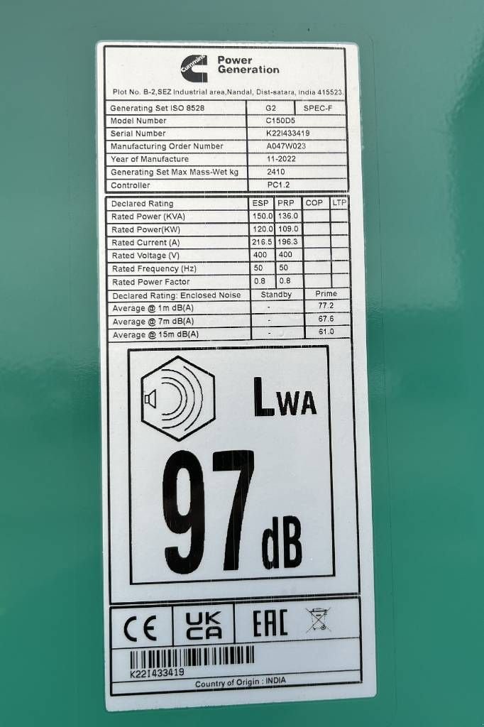 Notstromaggregat типа Cummins C150D5 - 150 kVA Generator - DPX-18510, Neumaschine в Oudenbosch (Фотография 4)