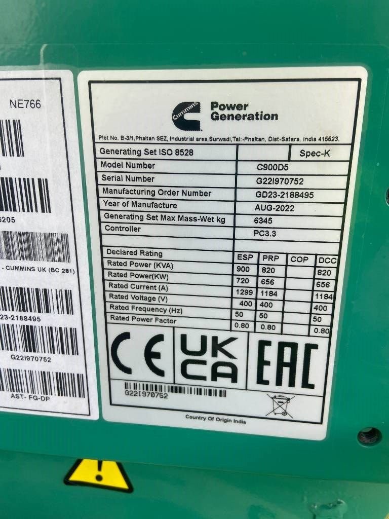 Notstromaggregat Türe ait Cummins C900D5 - 900 kVA Generator - DPX-18527, Neumaschine içinde Oudenbosch (resim 4)