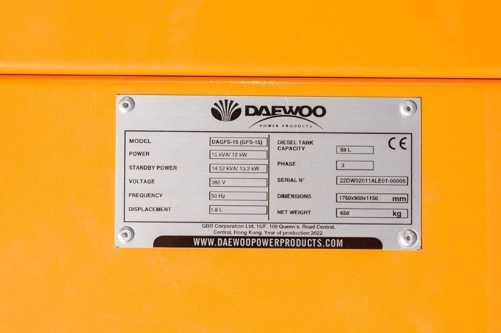 Notstromaggregat a típus Daewoo DAGFS-15, Neumaschine ekkor: Antwerpen (Kép 4)