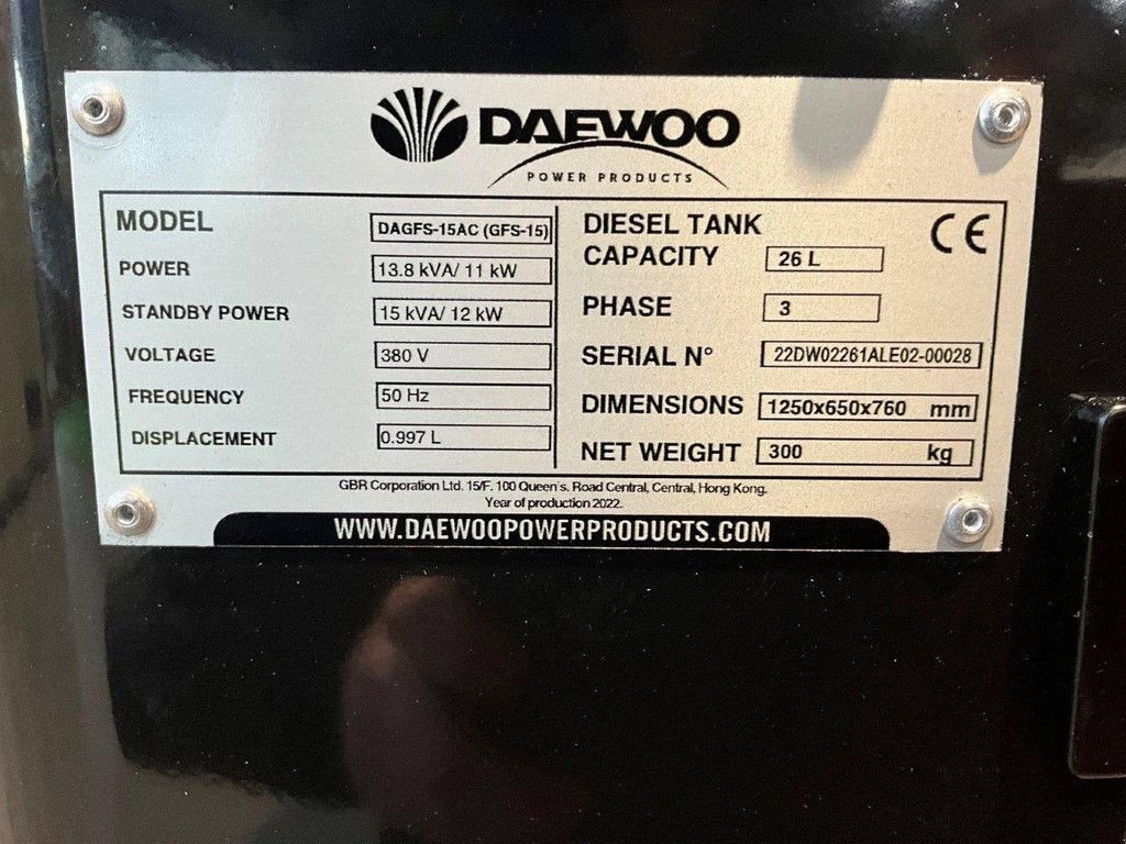 Notstromaggregat Türe ait Daewoo DAGFS-15A (GFS-15), Neumaschine içinde Antwerpen (resim 10)