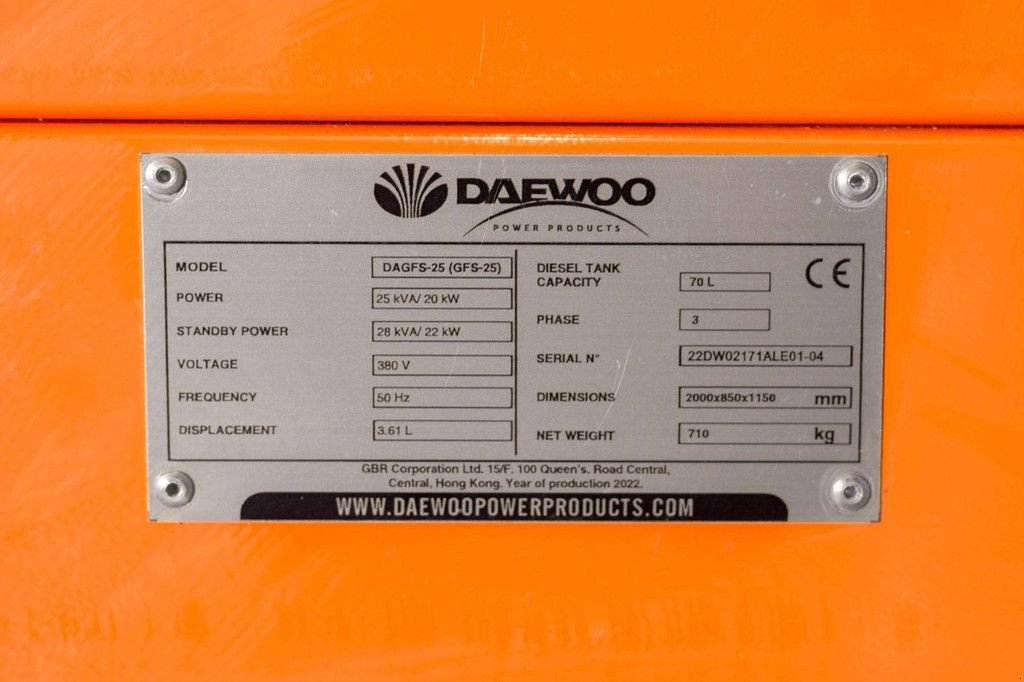 Notstromaggregat Türe ait Daewoo DAGFS-25, Neumaschine içinde Antwerpen (resim 2)