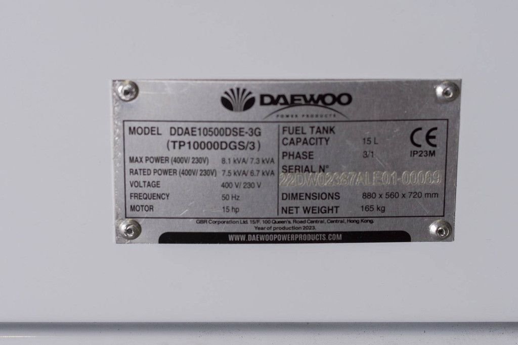 Notstromaggregat du type Daewoo DDAE10500DSE-3G, Neumaschine en Antwerpen (Photo 8)