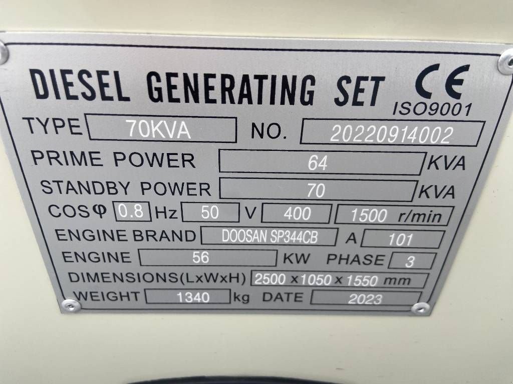 Notstromaggregat Türe ait Doosan DN03-OOG01 - 70 kVA Generator - DPX-19850, Neumaschine içinde Oudenbosch (resim 4)