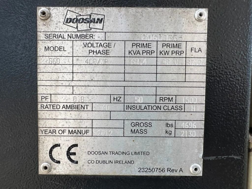 Notstromaggregat of the type Doosan G60 John Deere Leroy Somer 70 kVA Silent Rental generatorset, Gebrauchtmaschine in VEEN (Picture 3)