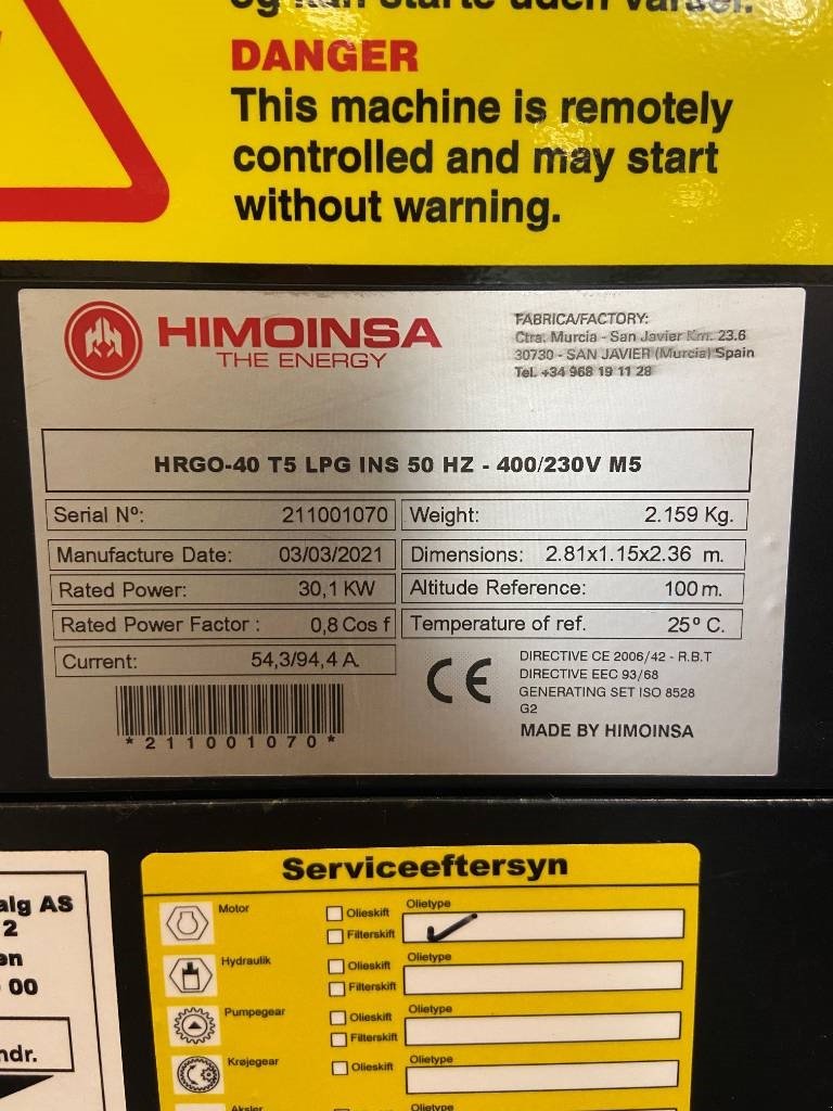 Notstromaggregat Türe ait Himoinsa HRGO-40 T5 LPG, Gebrauchtmaschine içinde Vojens (resim 7)