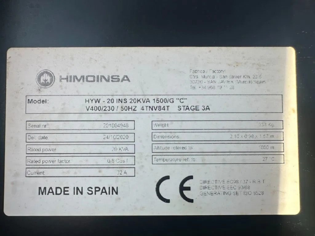 Notstromaggregat Türe ait Himoinsa HYW 20 Yanmar Mecc Alte Spa 20 kVA Supersilent generatorset as N, Gebrauchtmaschine içinde VEEN (resim 5)