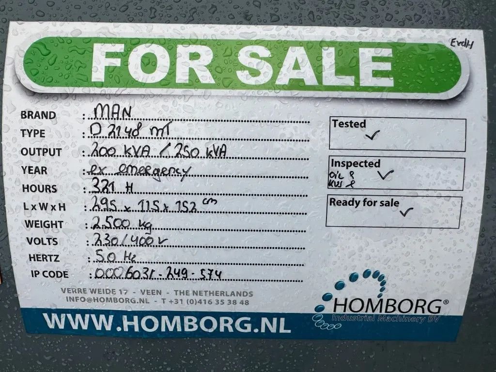Notstromaggregat Türe ait MAN D2148 MT 200 / 250 kVA generatorset Ex Emergency ! 231 hours, Gebrauchtmaschine içinde VEEN (resim 11)