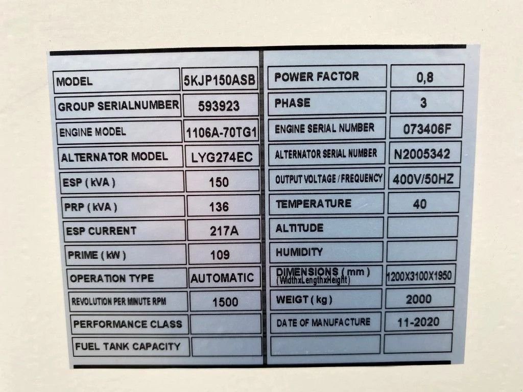 Notstromaggregat za tip Perkins 1106A-70TG1 Stamford 150 kVA Silent generatorset New !, Neumaschine u VEEN (Slika 8)