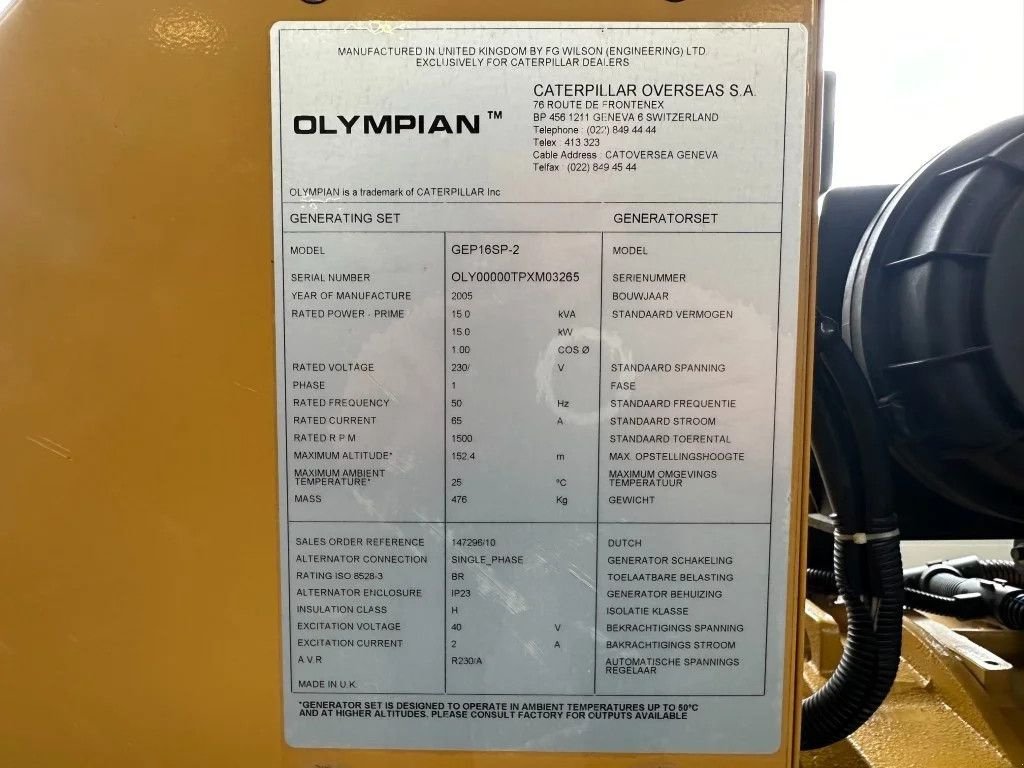 Notstromaggregat du type Perkins Caterpillar GEP16SP-2 Olympian 15 kVA generatorset, Gebrauchtmaschine en VEEN (Photo 3)