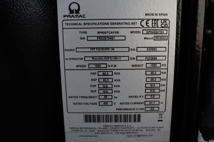 Notstromaggregat Türe ait Pramac GPW60I/FS5 Valid inspection, *Guarantee! Diesel, 6, Gebrauchtmaschine içinde Groenlo (resim 5)