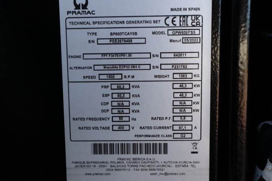 Notstromaggregat a típus Pramac GPW60I/FS5 Valid inspection, *Guarantee! Diesel, 6, Gebrauchtmaschine ekkor: Groenlo (Kép 7)