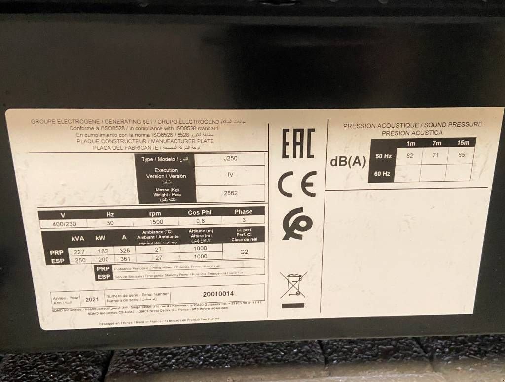 Notstromaggregat des Typs SDMO J250 - 250 kVA Generator - DPX-17111, Neumaschine in Oudenbosch (Bild 4)
