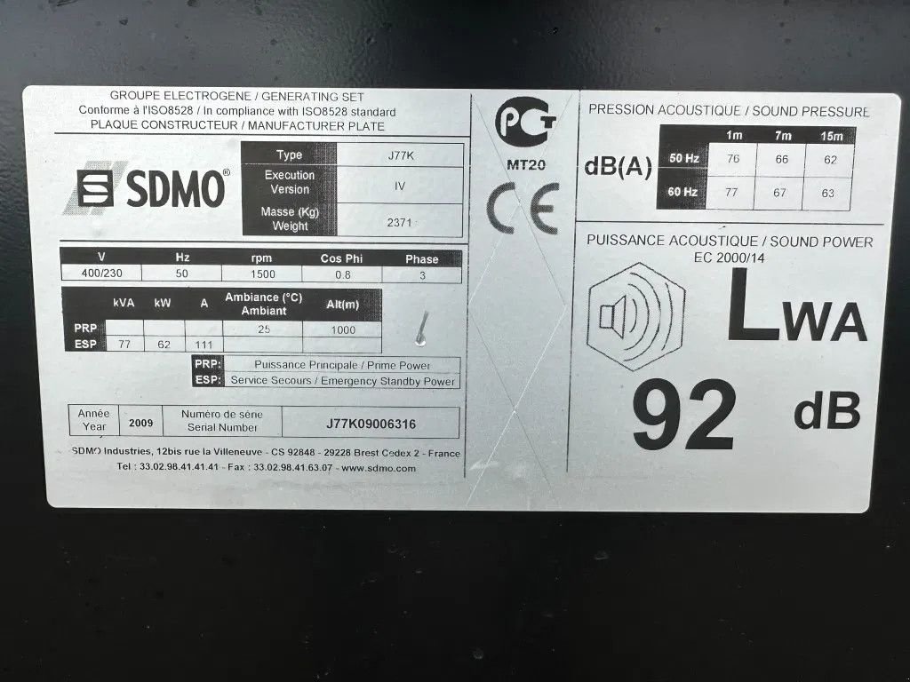 Notstromaggregat a típus SDMO J77K John Deere Leroy Somer 77 kVA Silent Generatorset as New !, Gebrauchtmaschine ekkor: VEEN (Kép 4)